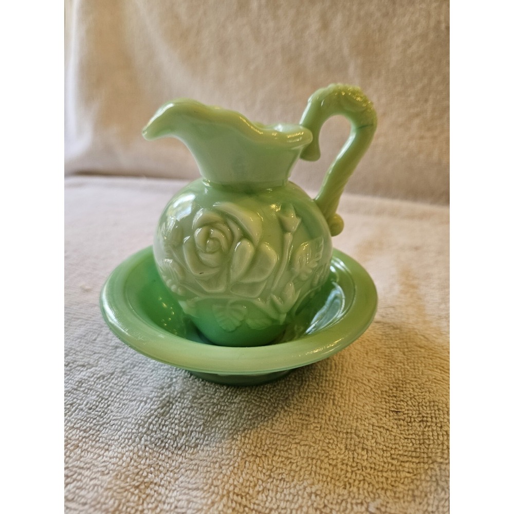 VINTAGE AVON AQUA BLUE GREEN‎ MINI BOWL AND PITCHER SET No Topper